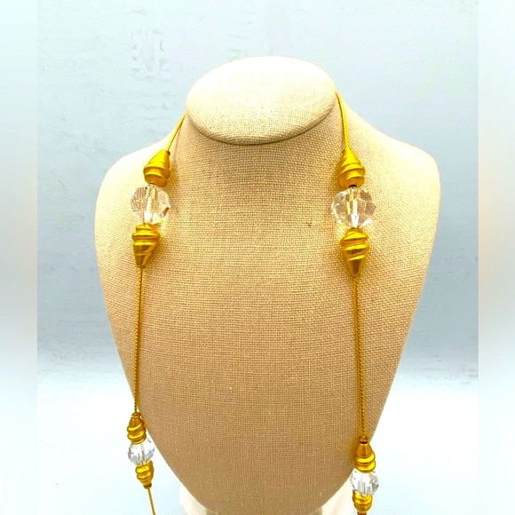 Vintage Anne Klein 36” Long Gold Tone Designer Necklace Sparkling Crystal Beads - Picture 10 of 12